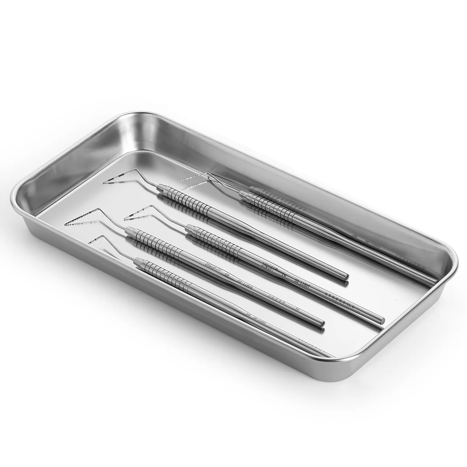 JMU Dental Flat Tray SL 304 Stainless Steel 8.7"x4.5"x0.9" 4PCS/Bag