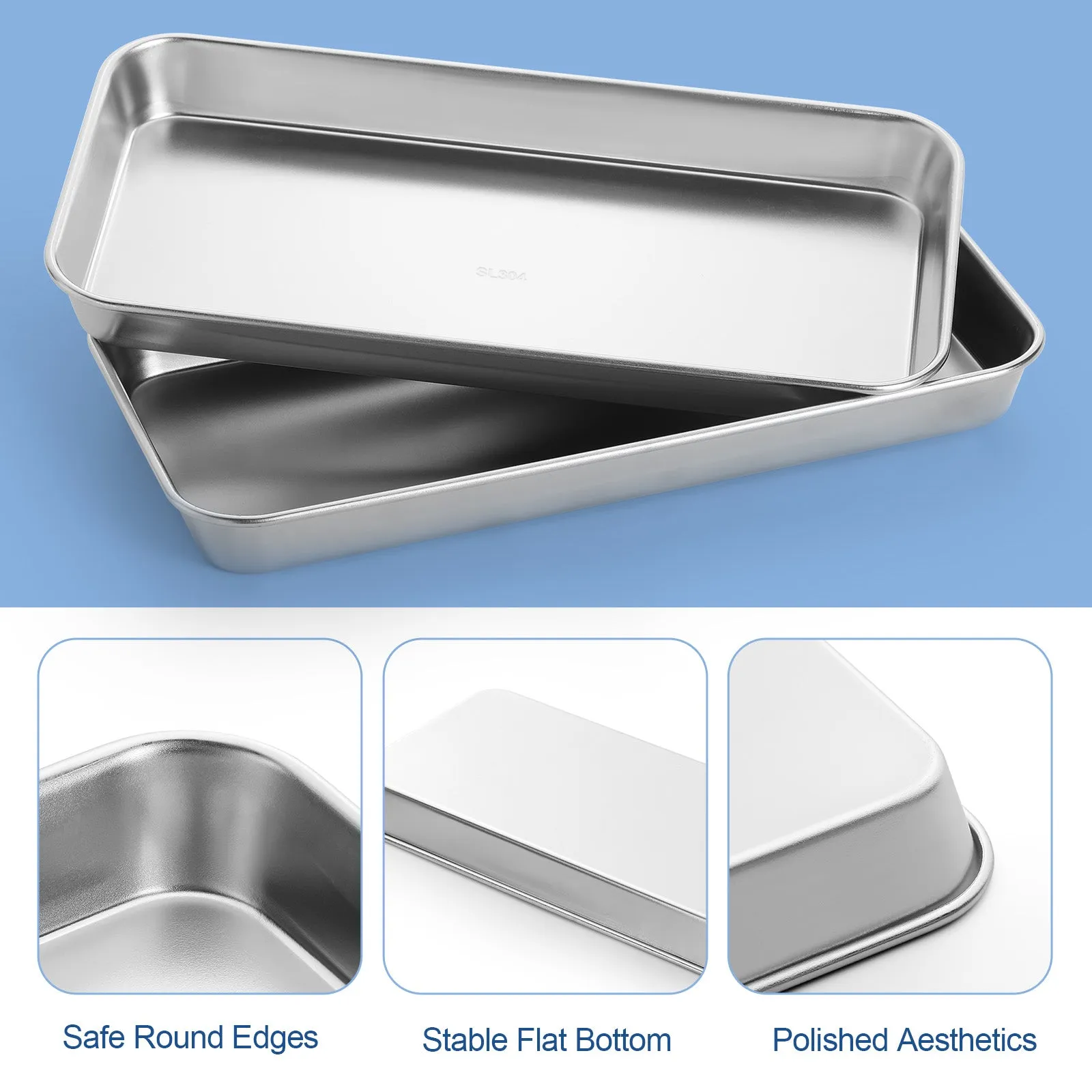 JMU Dental Flat Tray SL 304 Stainless Steel 8.7"x4.5"x0.9" 4PCS/Bag