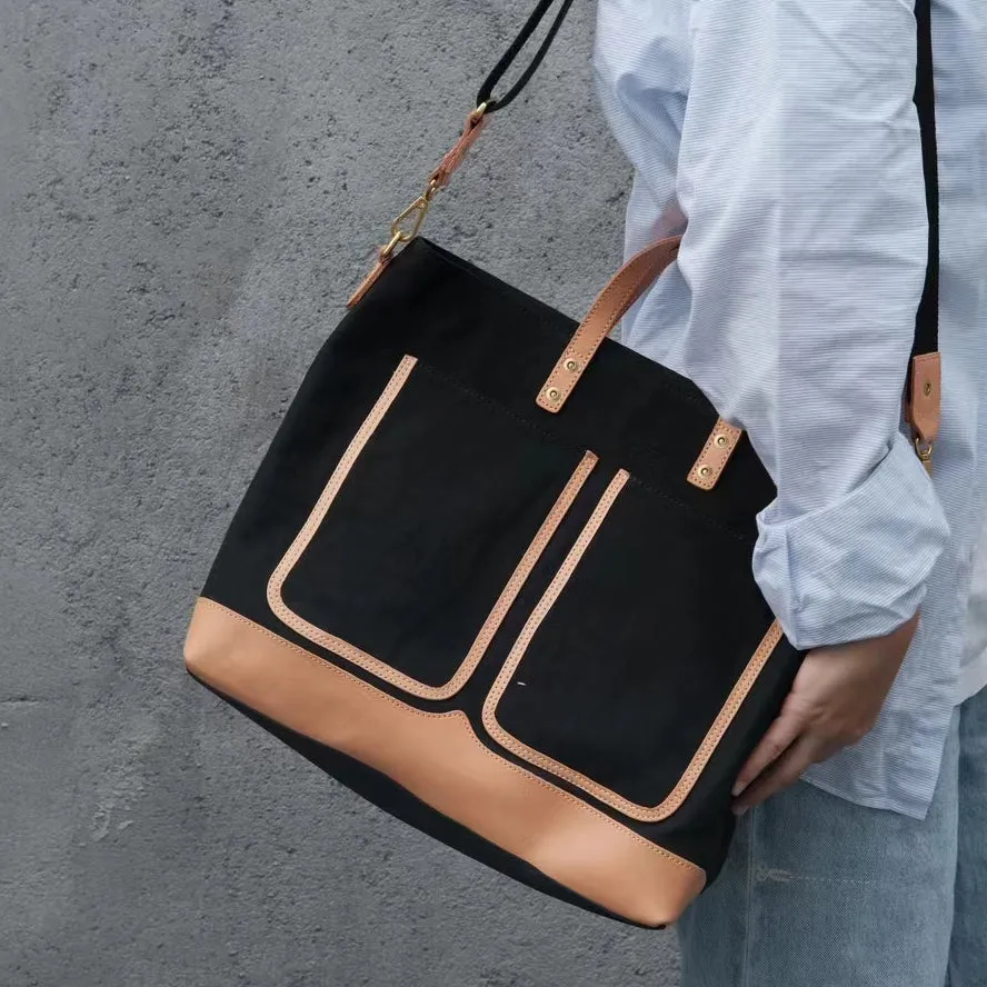 Large Canvas Bag,Leather Canvas Tote Bag,Large Weekend Bag For Women-i7bags