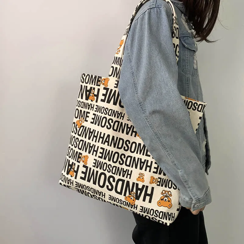 Large capacity canvas bag, letter tote bag