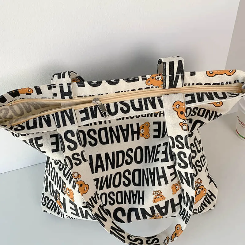 Large capacity canvas bag, letter tote bag