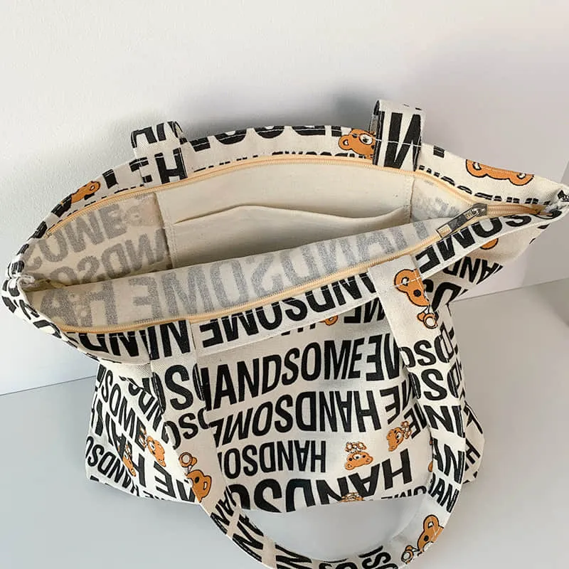 Large capacity canvas bag, letter tote bag