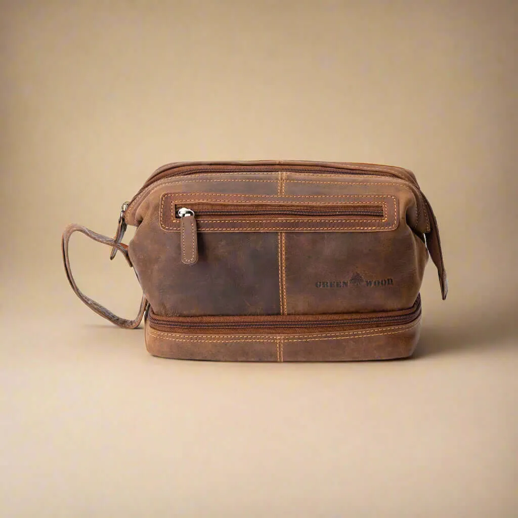 Leather Toiletry Bag- Sandel