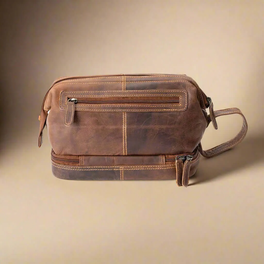 Leather Toiletry Bag- Sandel