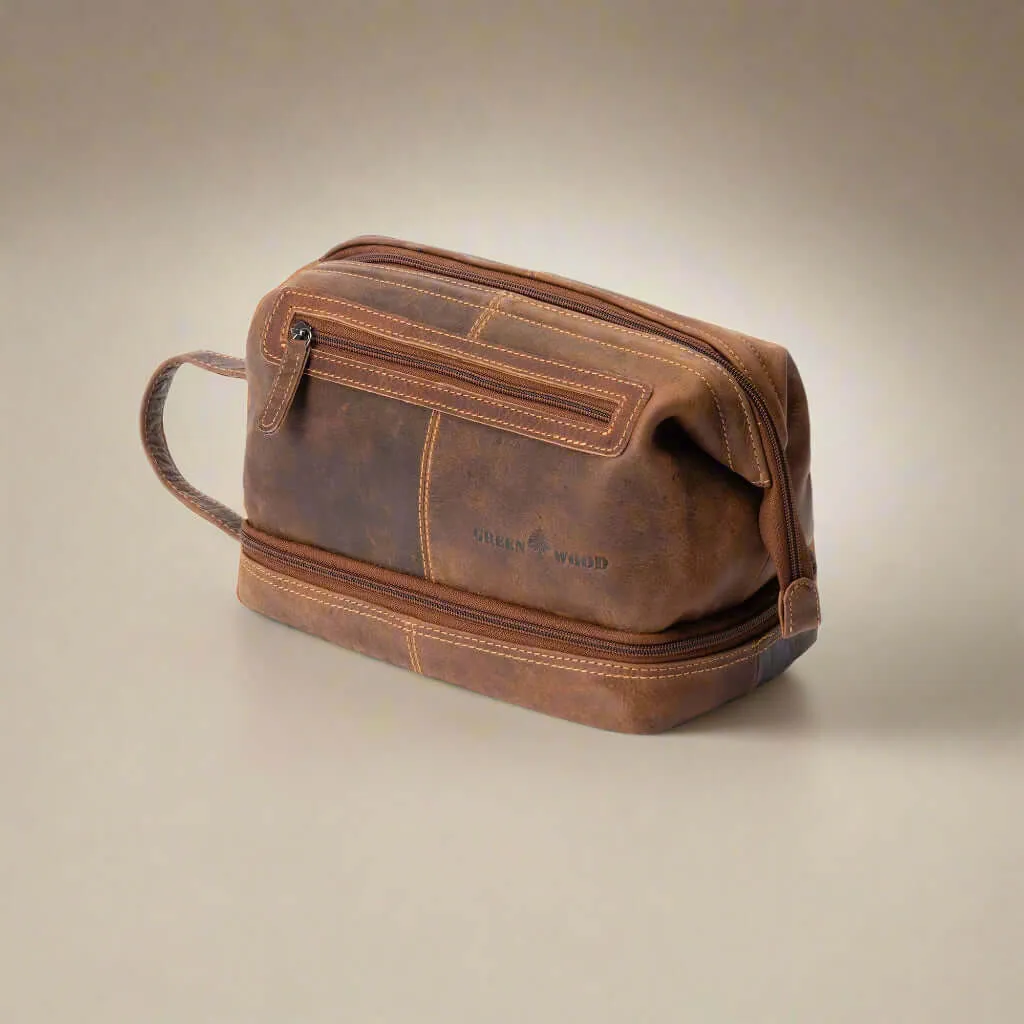 Leather Toiletry Bag- Sandel