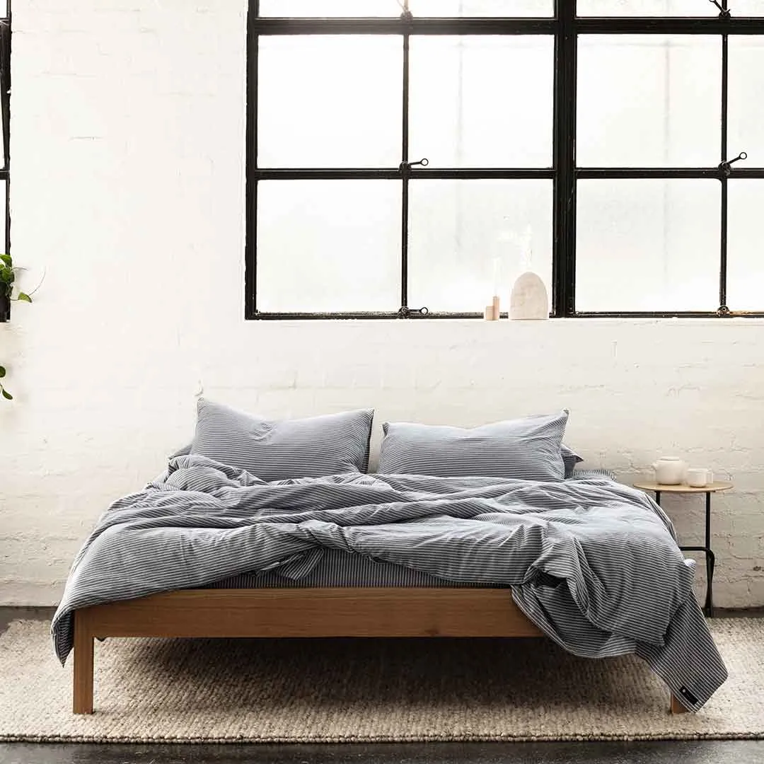 Leo Washed Cotton - Midnight Stripe Duvet Cover