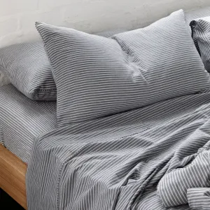 Leo Washed Cotton - Midnight Stripe Kids Flat Sheet