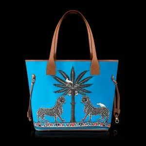 Light Blue Leopard Canvas Shopper