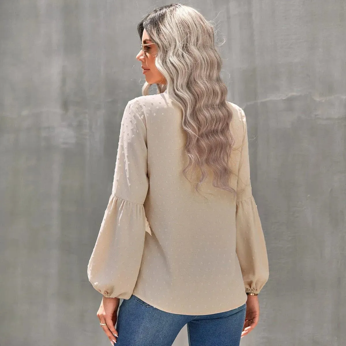 Long Sleeve Swiss Dot Pullover Blouse