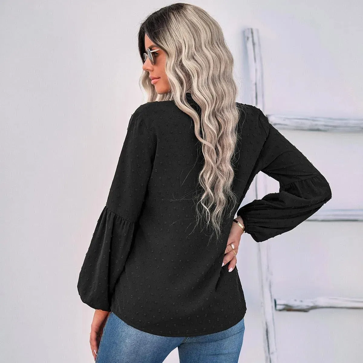 Long Sleeve Swiss Dot Pullover Blouse
