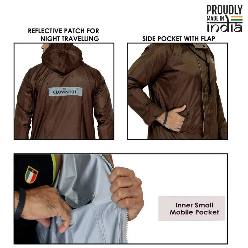 Men Rain Coat - Waterproof, Reversible, Reflective Safety | Top & Bottom Set | XXX-Large | Prime Brown
