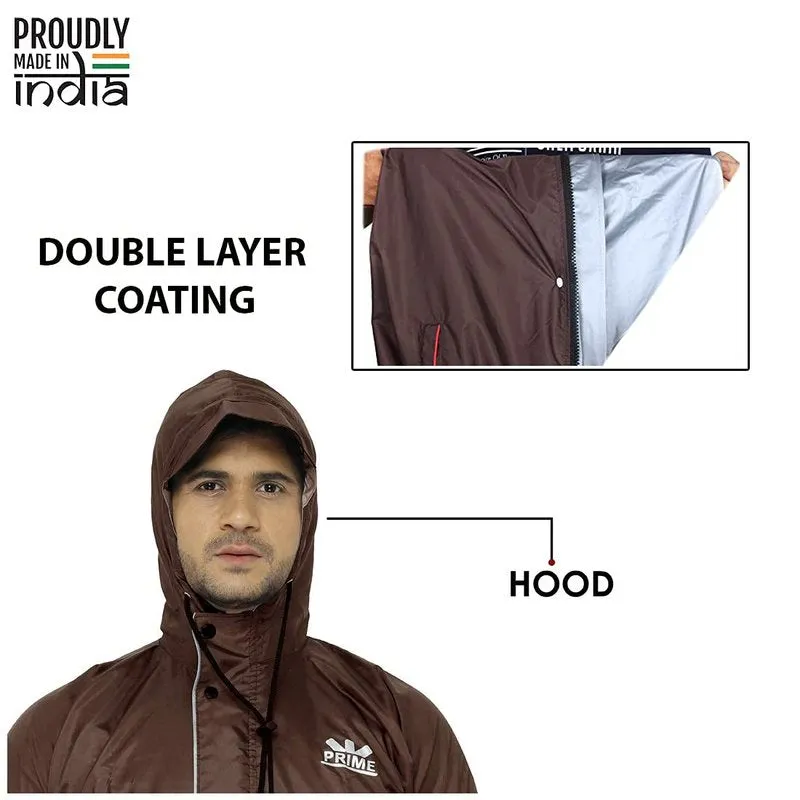 Men Rain Coat - Waterproof, Reversible, Reflective Safety | Top & Bottom Set | XXX-Large | Prime Brown