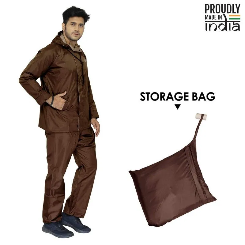 Men Rain Coat - Waterproof, Reversible, Reflective Safety | Top & Bottom Set | XXX-Large | Prime Brown