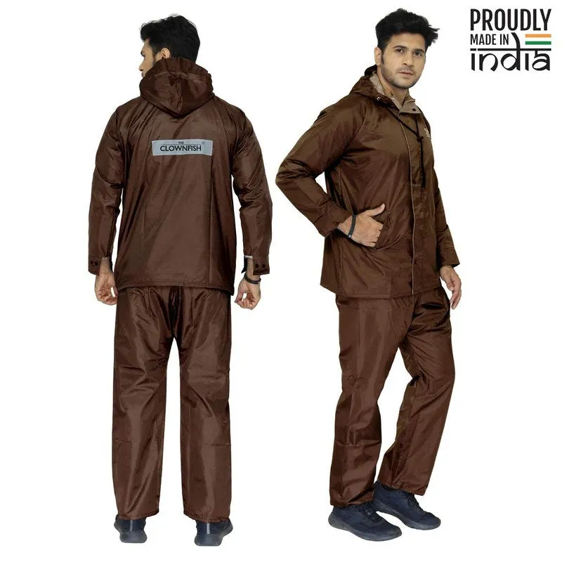 Men Rain Coat - Waterproof, Reversible, Reflective Safety | Top & Bottom Set | XXX-Large | Prime Brown