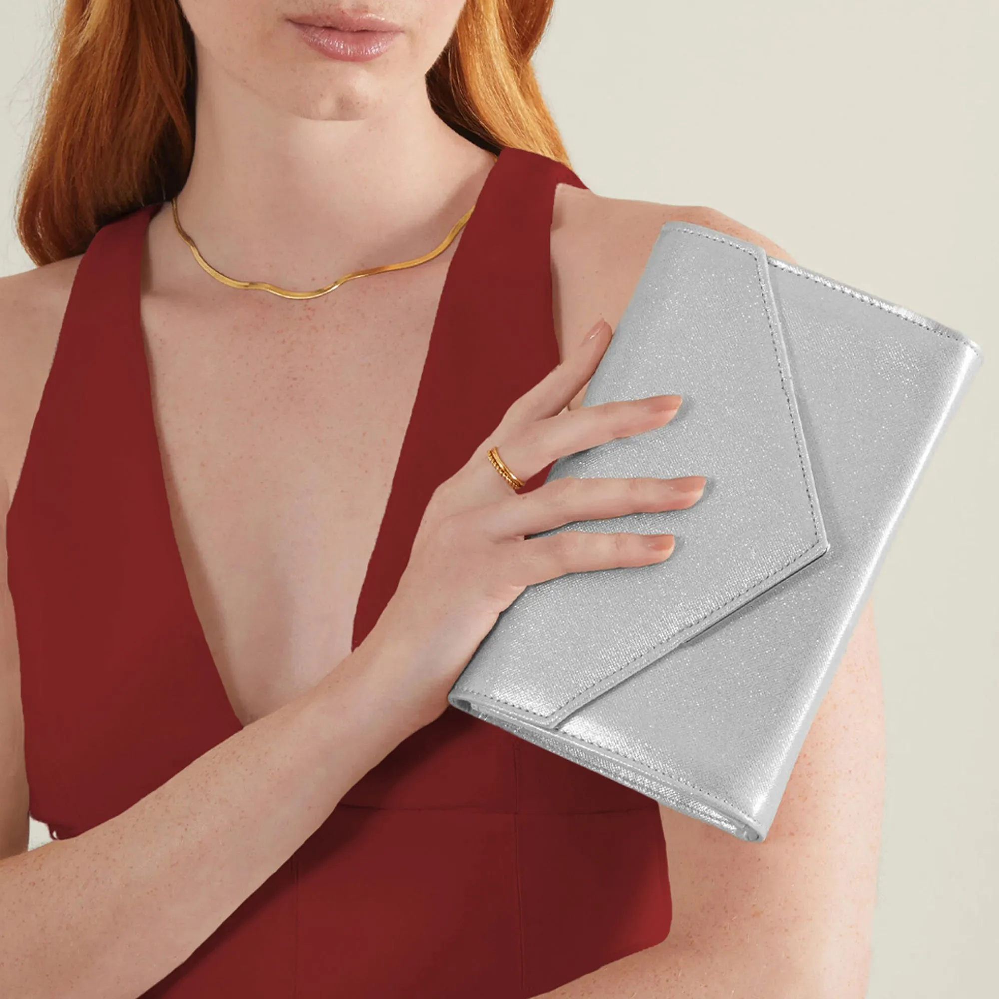 Metallic Envelope Clutch Bag-Silver