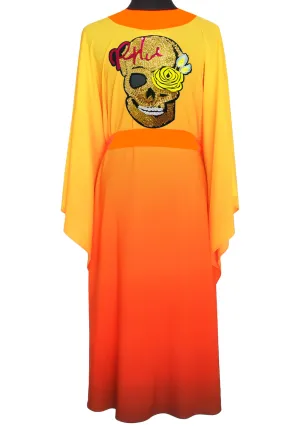 Monochrome Ombre - Fire Kimono Skull (Neon Orange) - Long