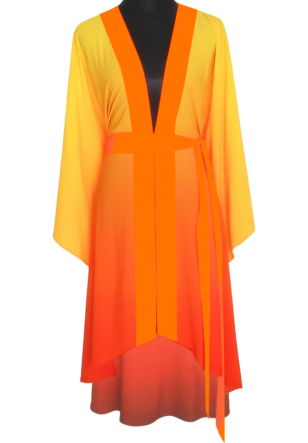 Monochrome Ombre - Fire Kimono Skull (Neon Orange) - Long