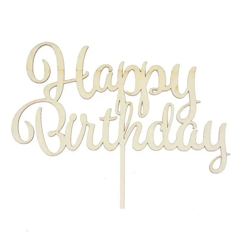 Natural Wood Happy Birthday Cake Topper