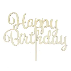 Natural Wood Happy Birthday Cake Topper