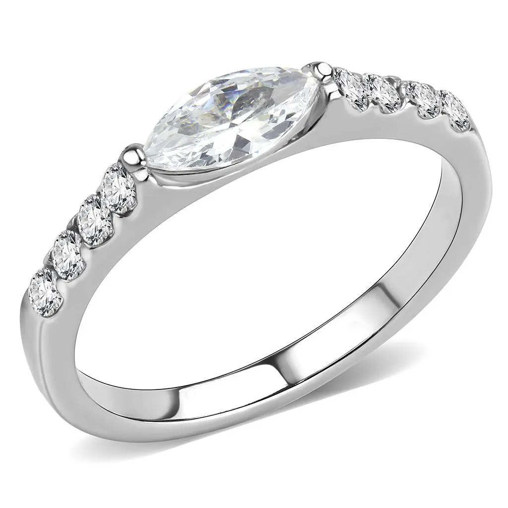 No Plating Stainless Steel Ring with AAA Grade CZ in Clear for Women Style TK3607