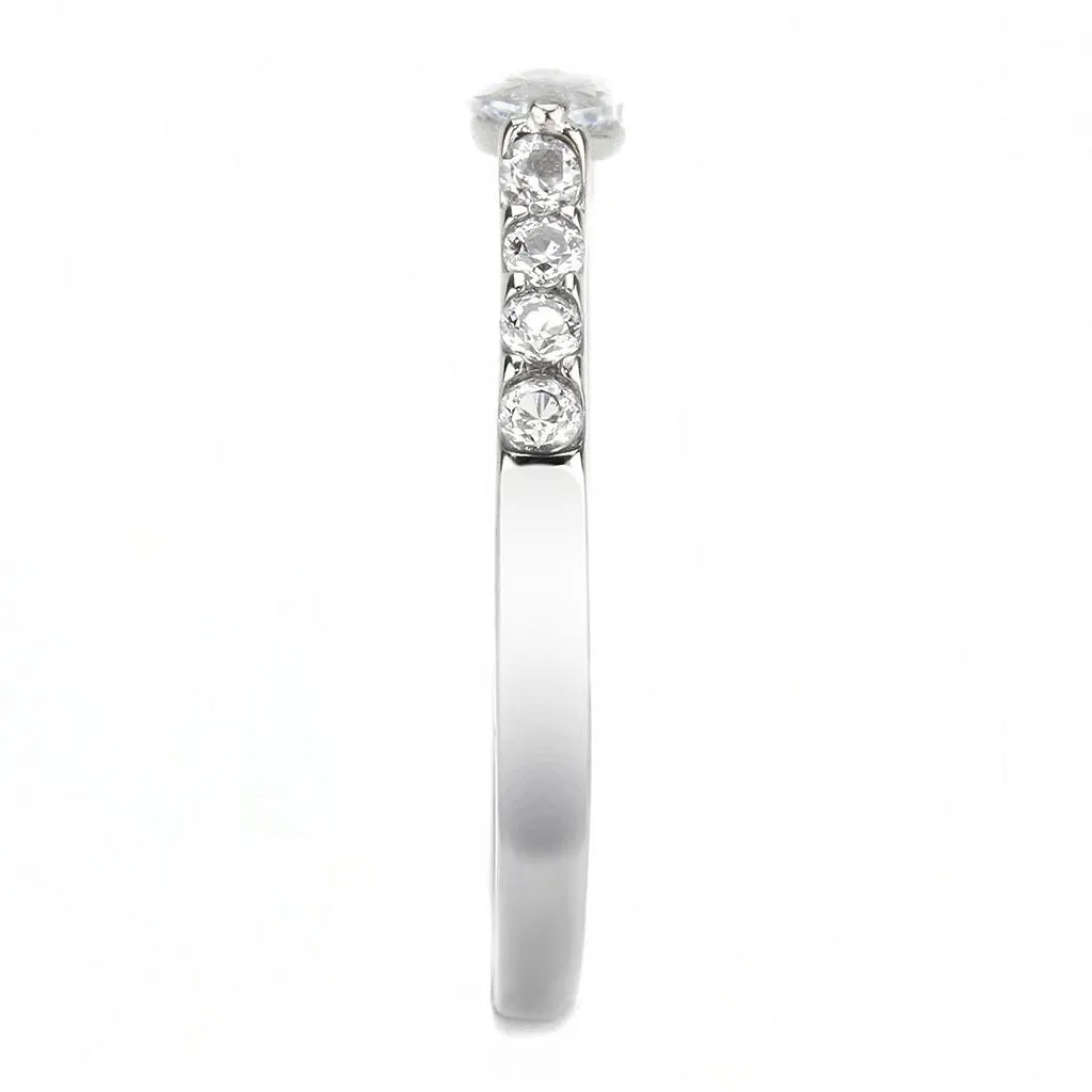 No Plating Stainless Steel Ring with AAA Grade CZ in Clear for Women Style TK3607