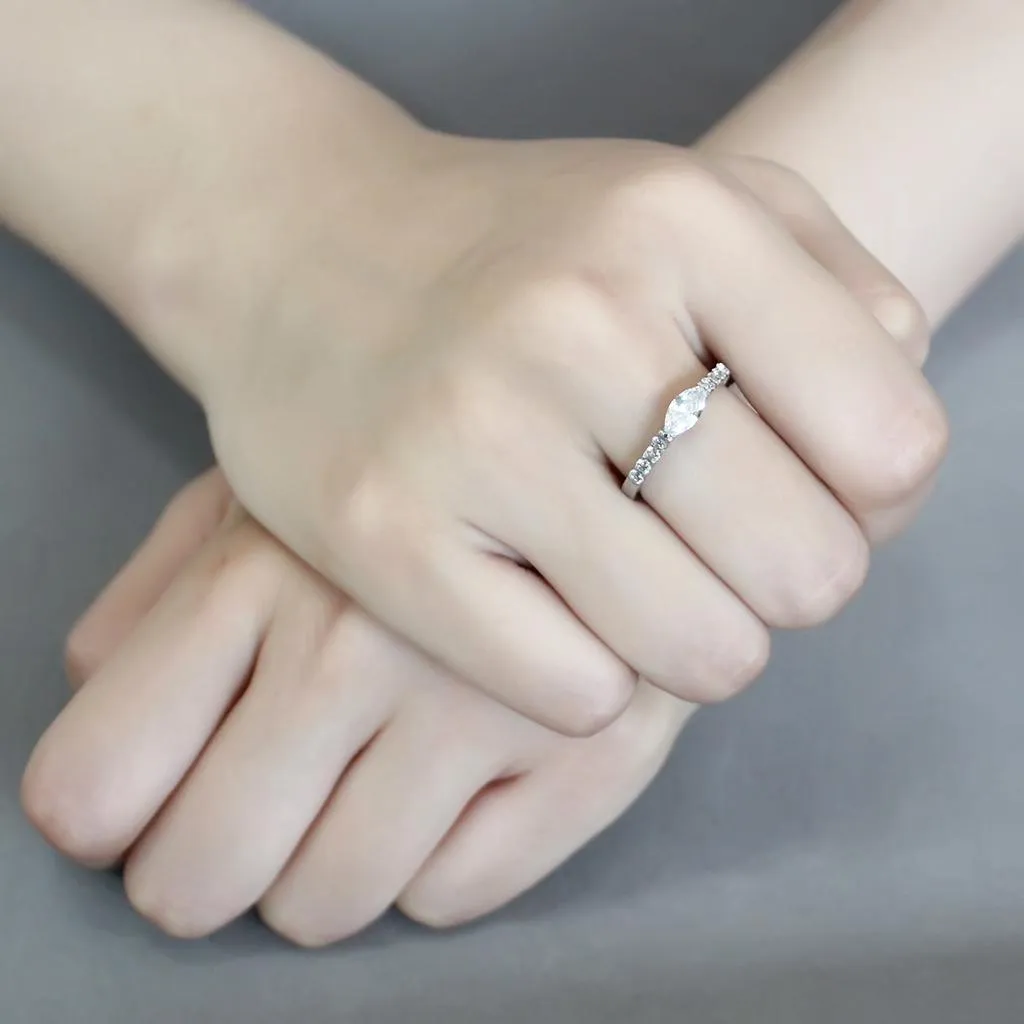 No Plating Stainless Steel Ring with AAA Grade CZ in Clear for Women Style TK3607