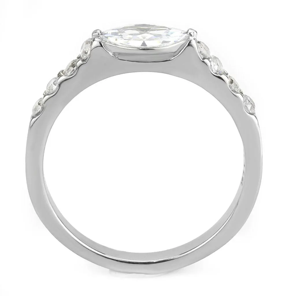 No Plating Stainless Steel Ring with AAA Grade CZ in Clear for Women Style TK3607
