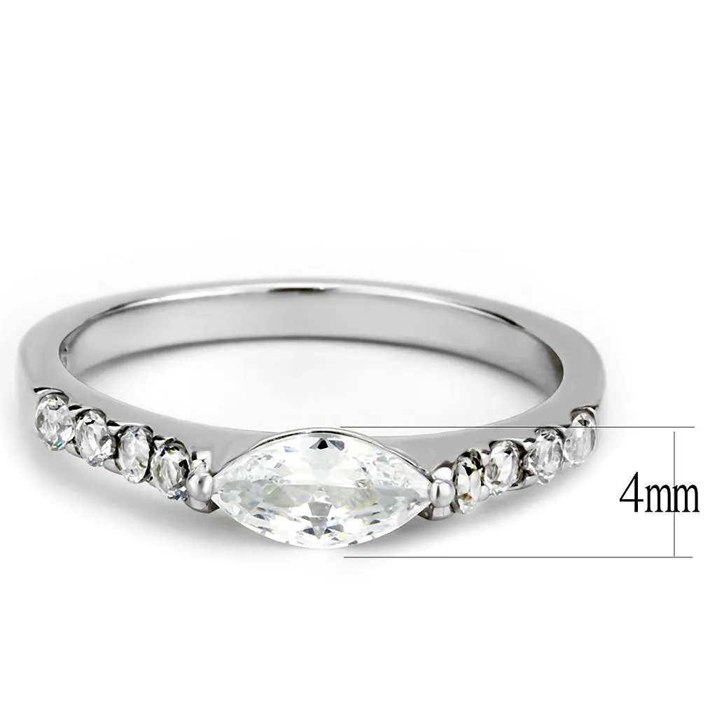 No Plating Stainless Steel Ring with AAA Grade CZ in Clear for Women Style TK3607