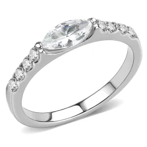 No Plating Stainless Steel Ring with AAA Grade CZ in Clear for Women Style TK3607