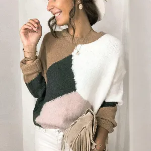 O-neck Patchwork Color Knitwear