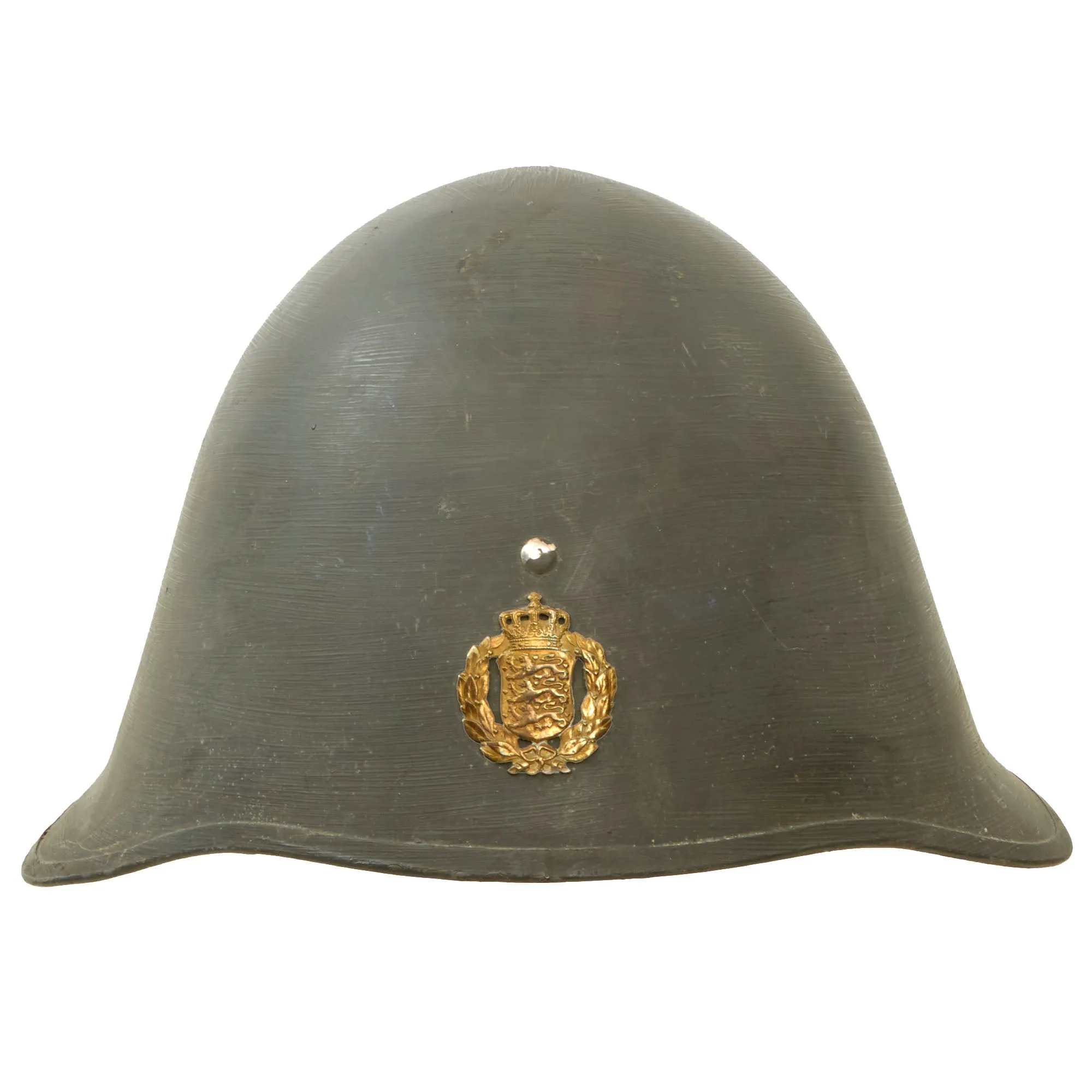 Original Danish WWI Model 1923 Steel Army Helmet Complete With Badge