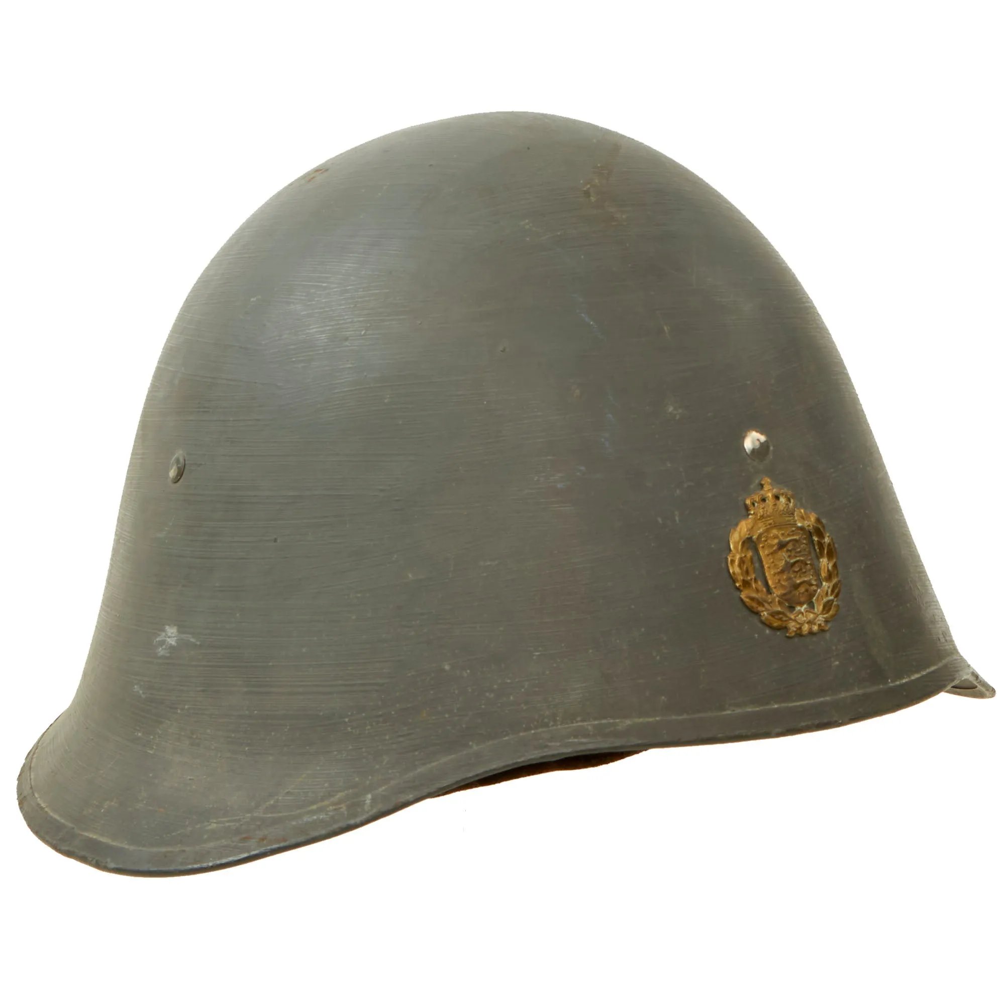 Original Danish WWI Model 1923 Steel Army Helmet Complete With Badge