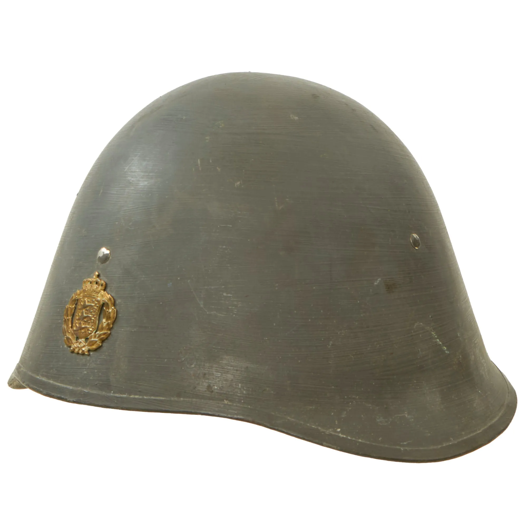 Original Danish WWI Model 1923 Steel Army Helmet Complete With Badge