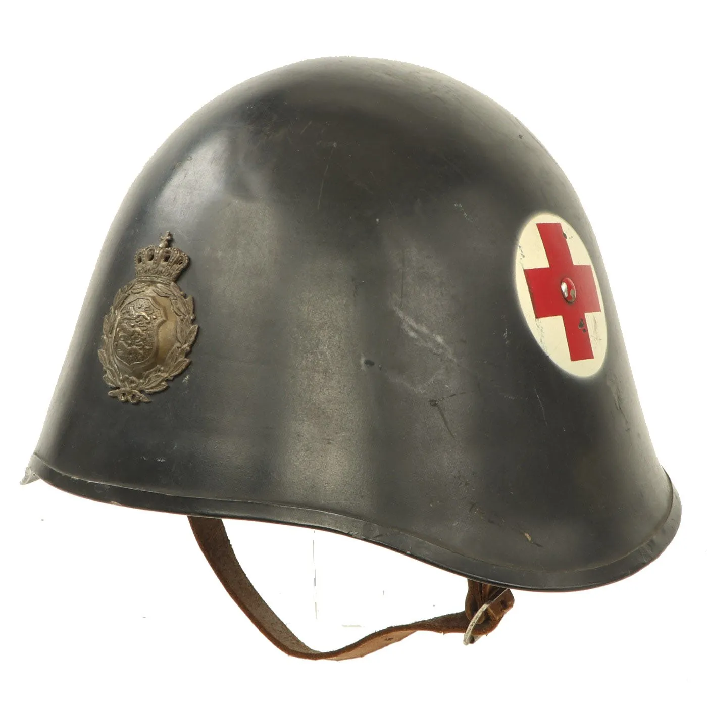 Original Danish WWI Model 1923 Steel Army Medic Helmet with Helmet Badge