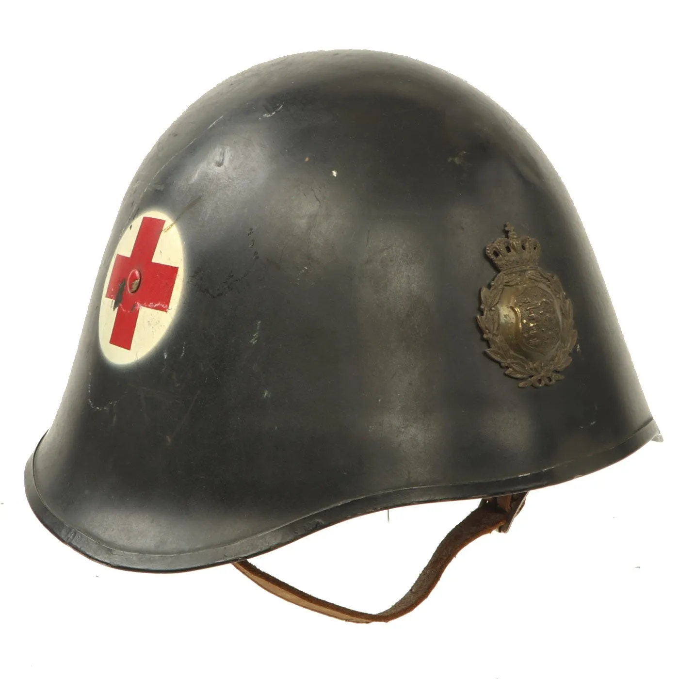 Original Danish WWI Model 1923 Steel Army Medic Helmet with Helmet Badge