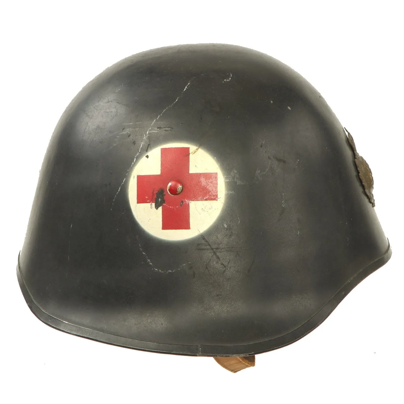 Original Danish WWI Model 1923 Steel Army Medic Helmet with Helmet Badge