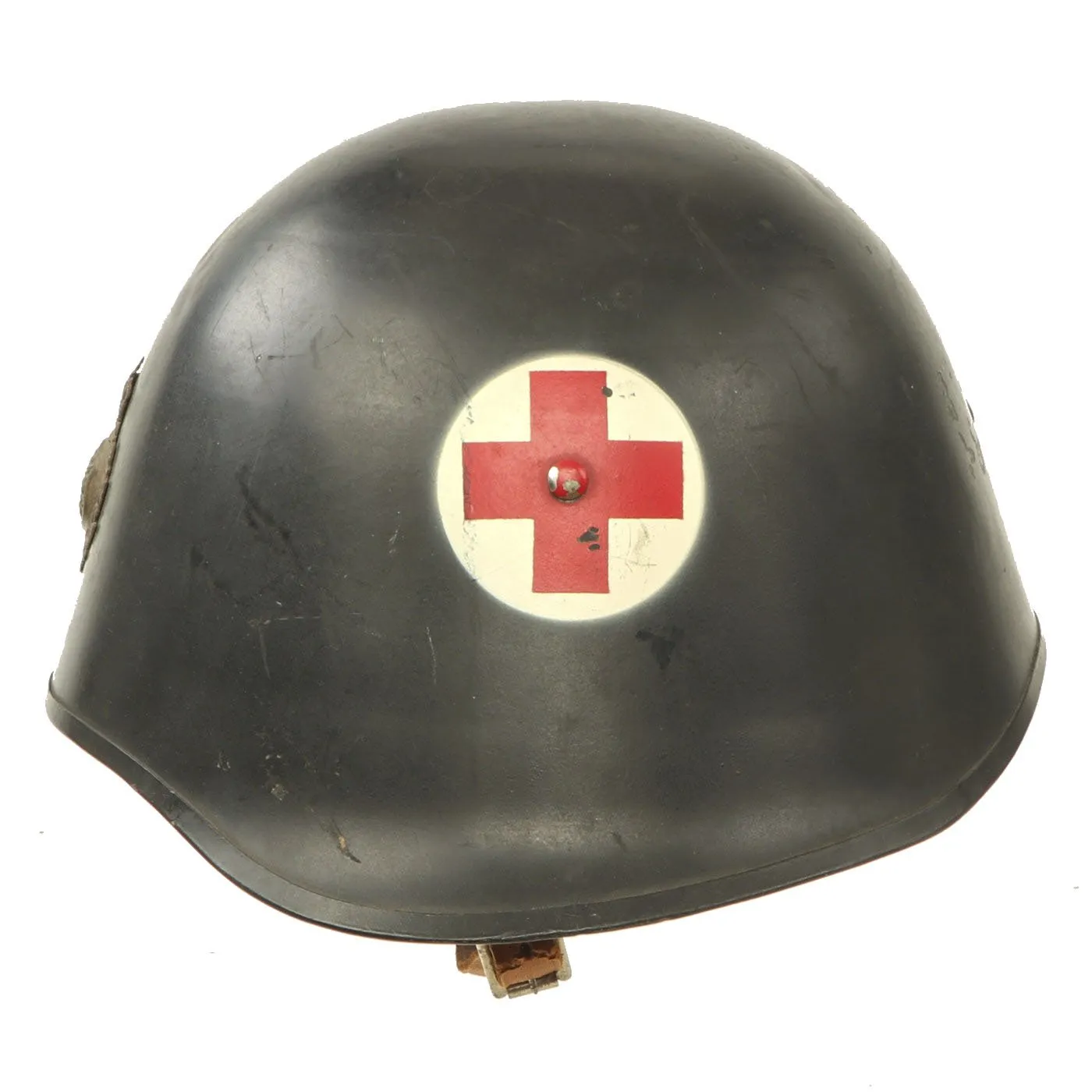Original Danish WWI Model 1923 Steel Army Medic Helmet with Helmet Badge
