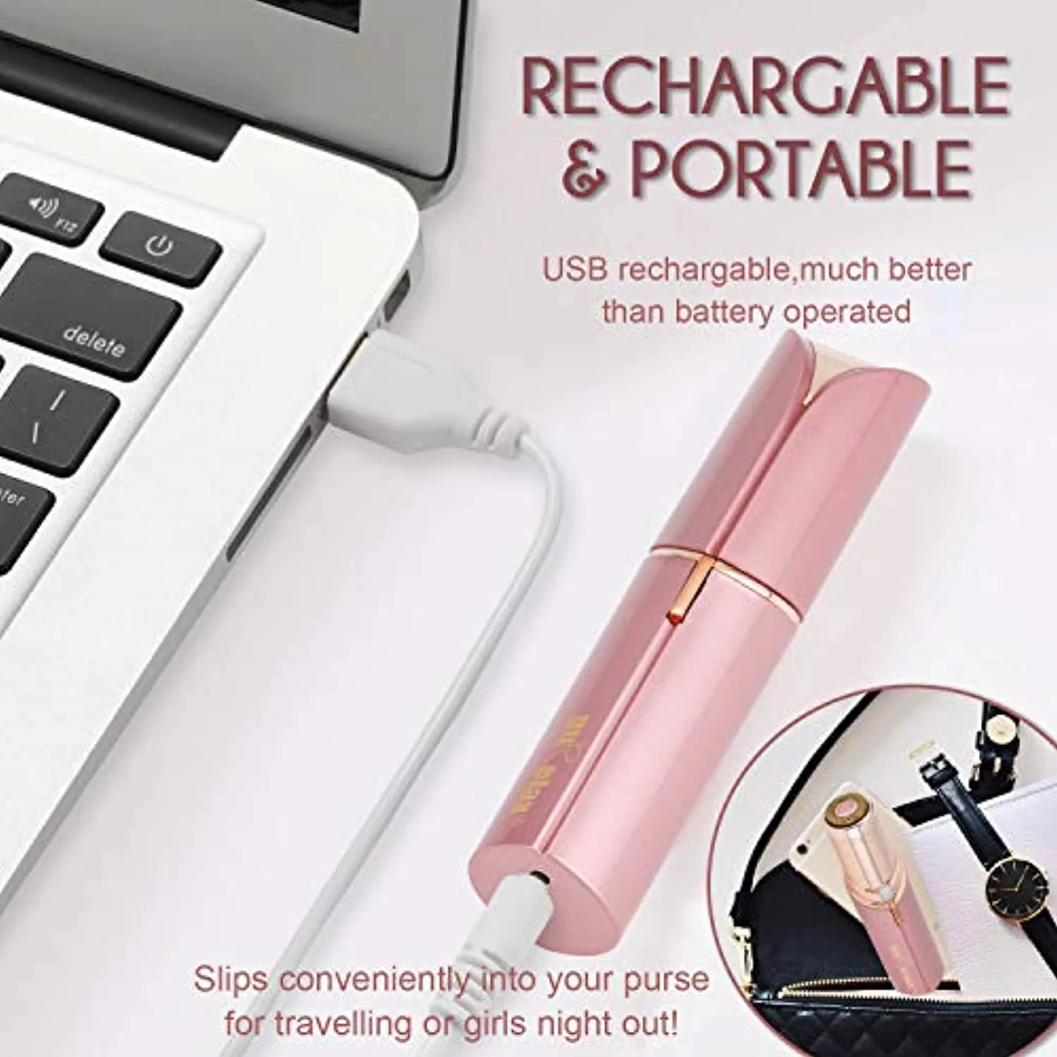 Painless Hair Removal for Women, Facial Hair Remover Devices Rechargeable, 2 x Replacement Heads Included, Best Womans Electric Face Shaver for Upper Lip, Chin, Mustache, with Flannel Bag by gurelax
