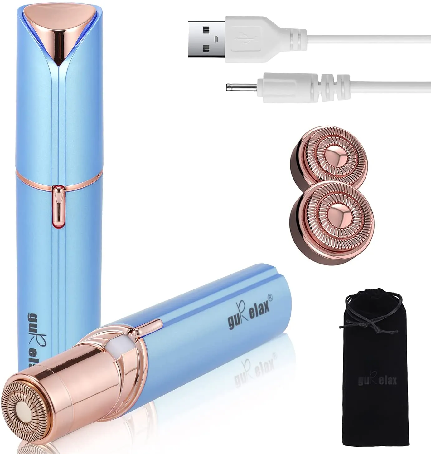 Painless Hair Removal for Women, Facial Hair Remover Devices Rechargeable, 2 x Replacement Heads Included, Best Womans Electric Face Shaver for Upper Lip, Chin, Mustache, with Flannel Bag by gurelax