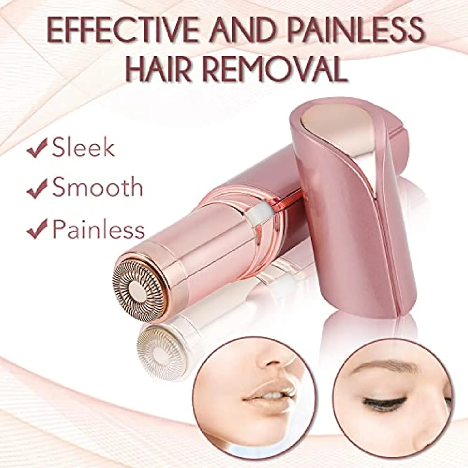 Painless Hair Removal for Women, Facial Hair Remover Devices Rechargeable, 2 x Replacement Heads Included, Best Womans Electric Face Shaver for Upper Lip, Chin, Mustache, with Flannel Bag by gurelax