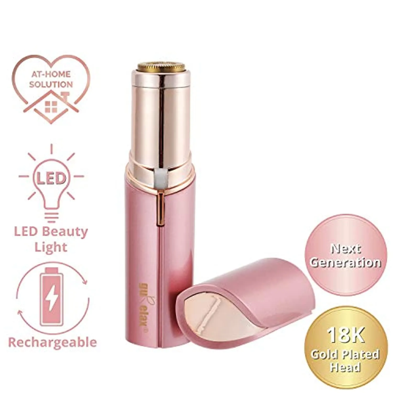 Painless Hair Removal for Women, Facial Hair Remover Devices Rechargeable, 2 x Replacement Heads Included, Best Womans Electric Face Shaver for Upper Lip, Chin, Mustache, with Flannel Bag by gurelax