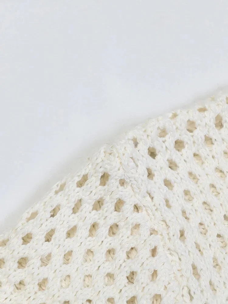 Patchwork Appliques Knitting Sweaters For Women Round Neck Long Sleeve Loose Solid Casual Hollow Out Sweater Female