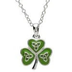 PlatinumWare Green Enamel Trinity Knot Shamrock Pendant