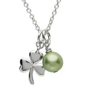 PlatinumWare Small Shamrock and Green Pearl Pendant