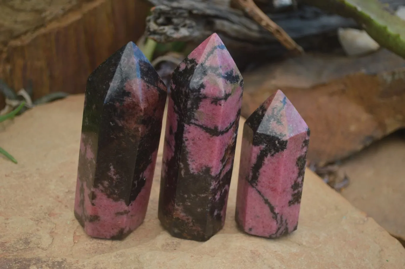 Polished Pink Rhodonite Points x 3 From Madagascar