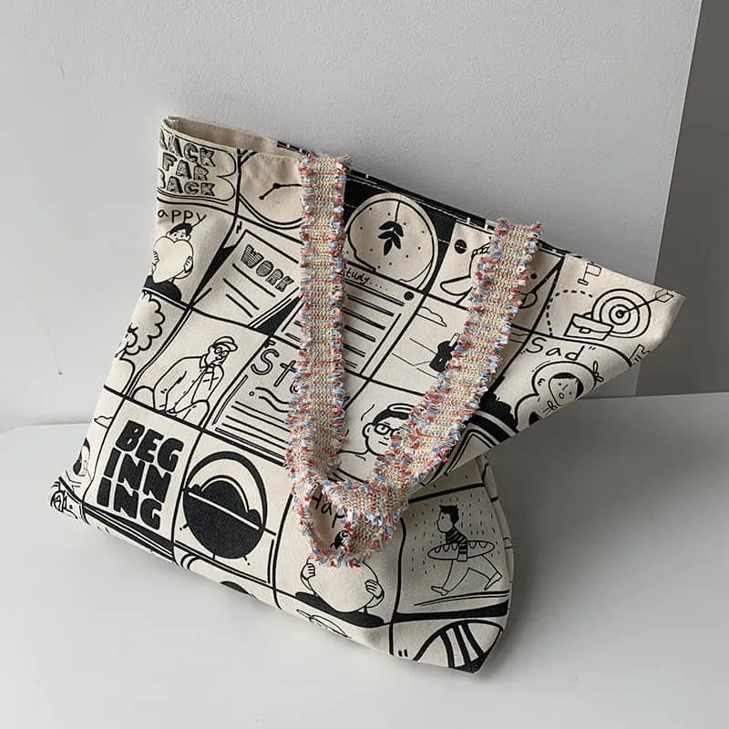Printing Large capacity canvas bag, letter tote bag