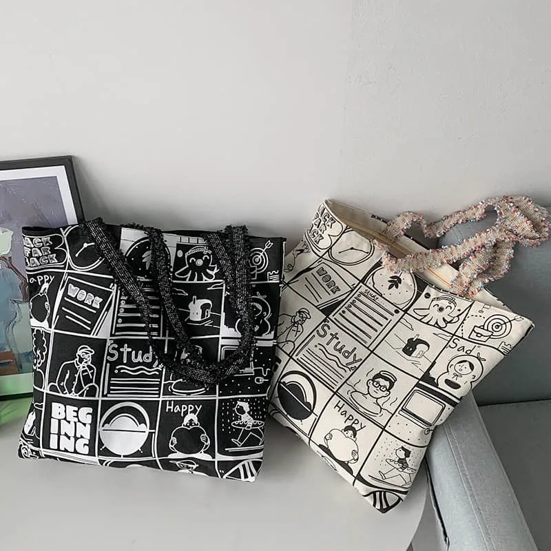 Printing Large capacity canvas bag, letter tote bag