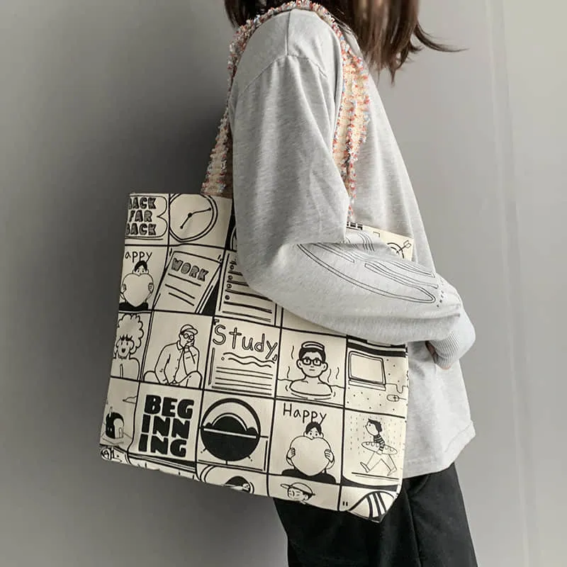 Printing Large capacity canvas bag, letter tote bag