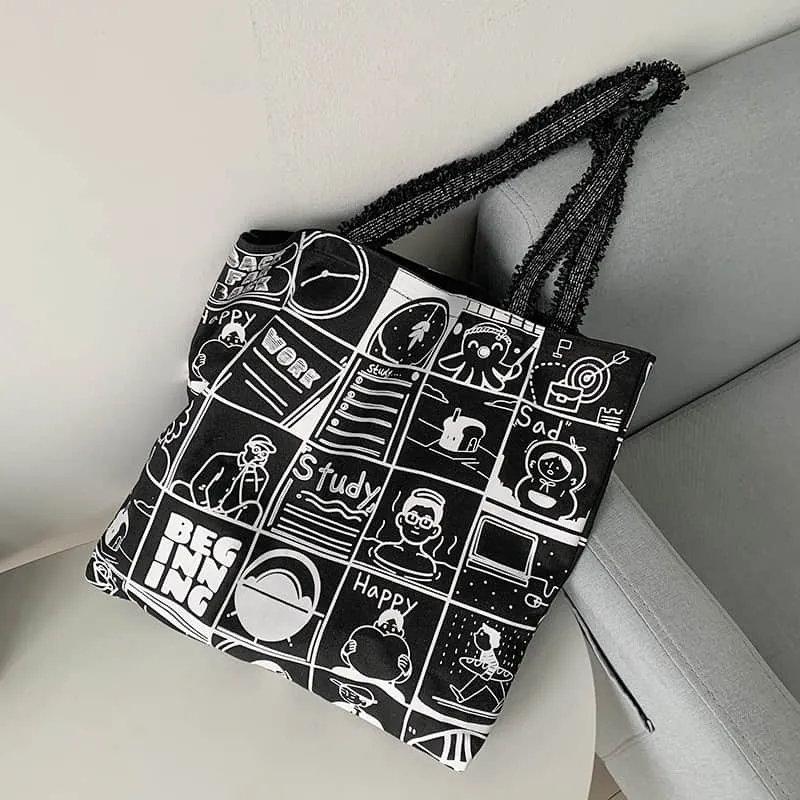Printing Large capacity canvas bag, letter tote bag
