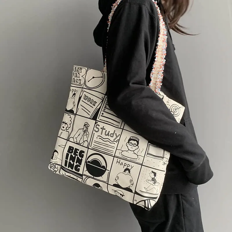 Printing Large capacity canvas bag, letter tote bag